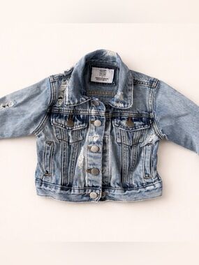 TATTRD THREADS 18-24m Toddler Medium Wash Distressed Denim Jacket
